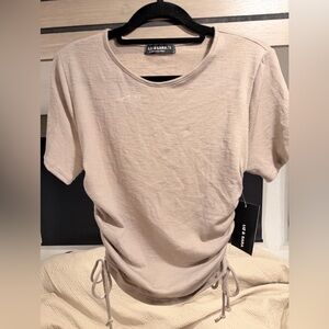 Women's Beige Ruched Short Sleeve Top